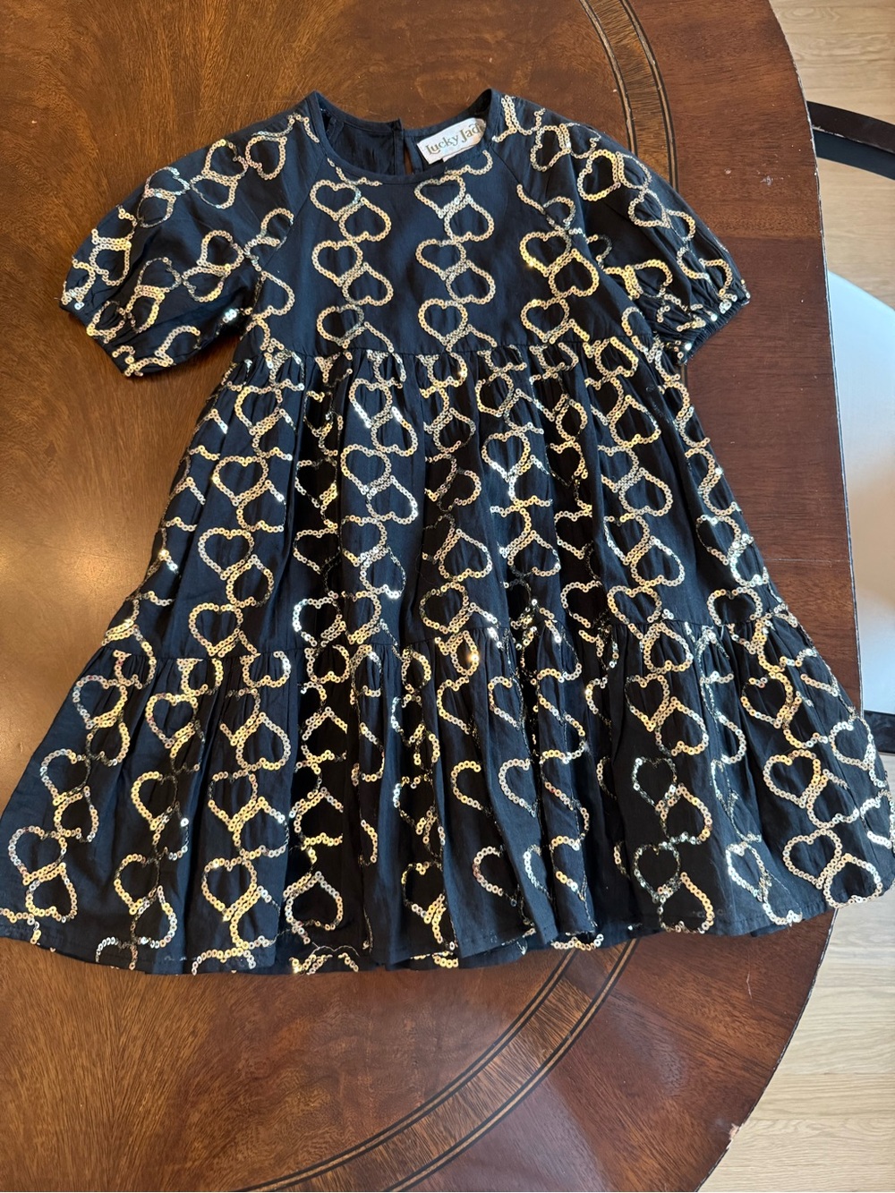 Lucky Jade Black Dress with Gold Heart Sequins